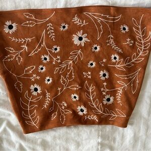 Blue Rain Rust Floral Embroidered Tube Top